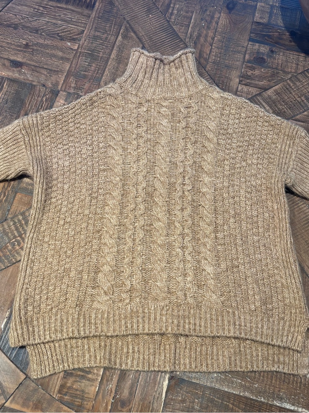 525 America Cable Knit Turtleneck Sweater in Camel/Tan color XS